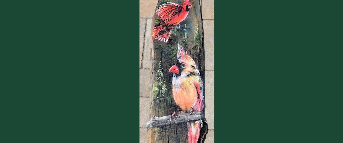 Cardinal Couple on Wood hand-painted art for sale at adirondackart.org