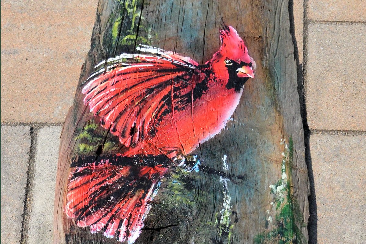 Cardinal Couple on Wood hand-painted art for sale at adirondackart.org