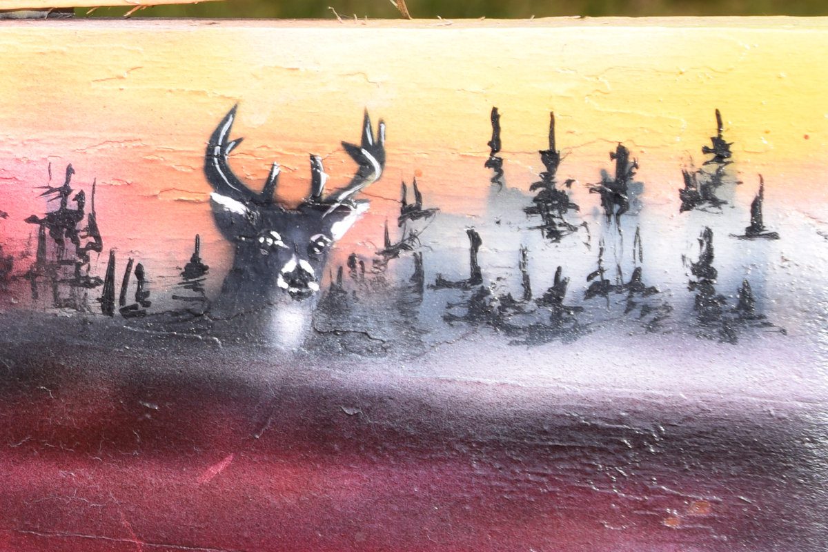 Whitetail Deer Pursuit on Canoe Paddle hand-painted art for sale at adirondackart.org