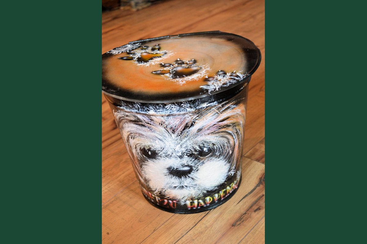 Antique Sap Bucket with Cover hand-painted art for sale at adirondackart.org