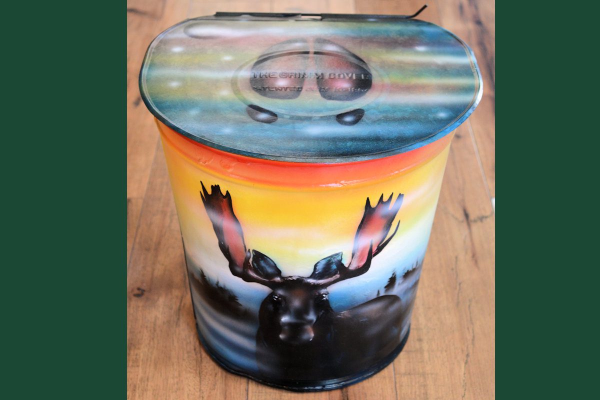 Moose at Sunset on Antique Sap Bucket hand-painted art for sale at adirondackart.org